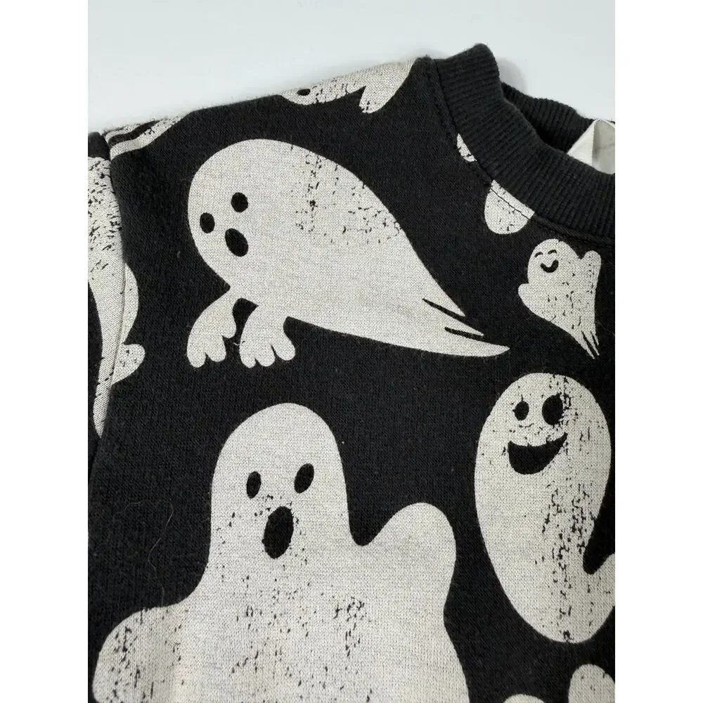 H&M Ghost Print Sweatshirt Jogger Pants Set Black White Size 3-4